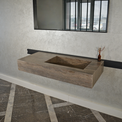 Silver Travertine Natural Stone Handcrafted Bathroom Vanity Sink with Unique Veins