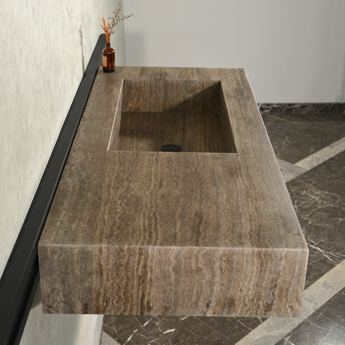 Silver Travertine Natural Stone Handcrafted Bathroom Vanity Sink with Unique Veins