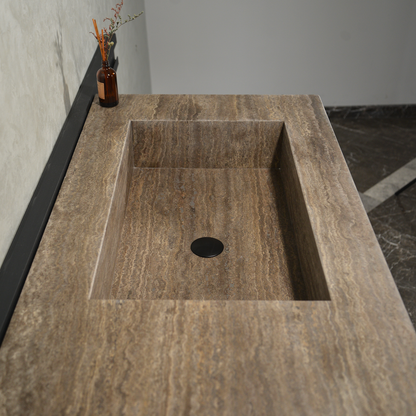 Silver Travertine Natural Stone Handcrafted Bathroom Vanity Sink with Unique Veins