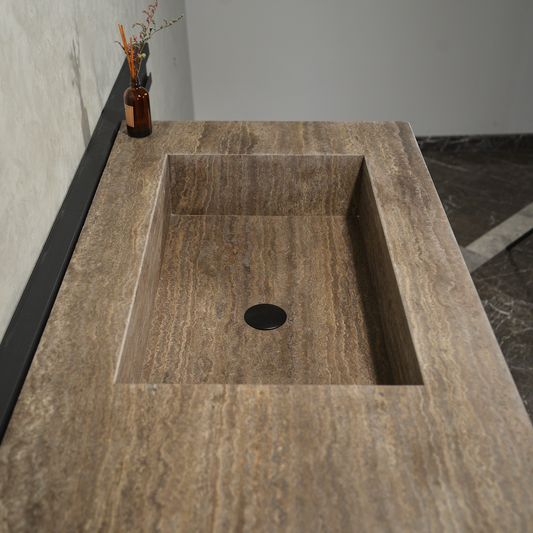 Silver Travertine Natural Stone Handcrafted Bathroom Vanity Sink with Unique Veins