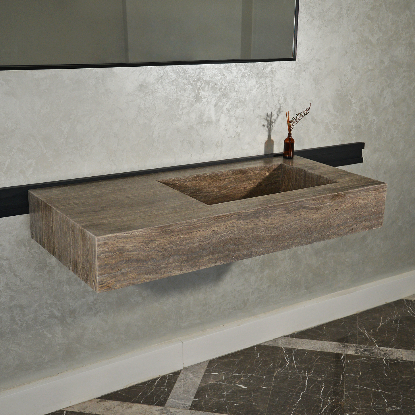Silver Travertine Natural Stone Handcrafted Bathroom Vanity Sink with Unique Veins