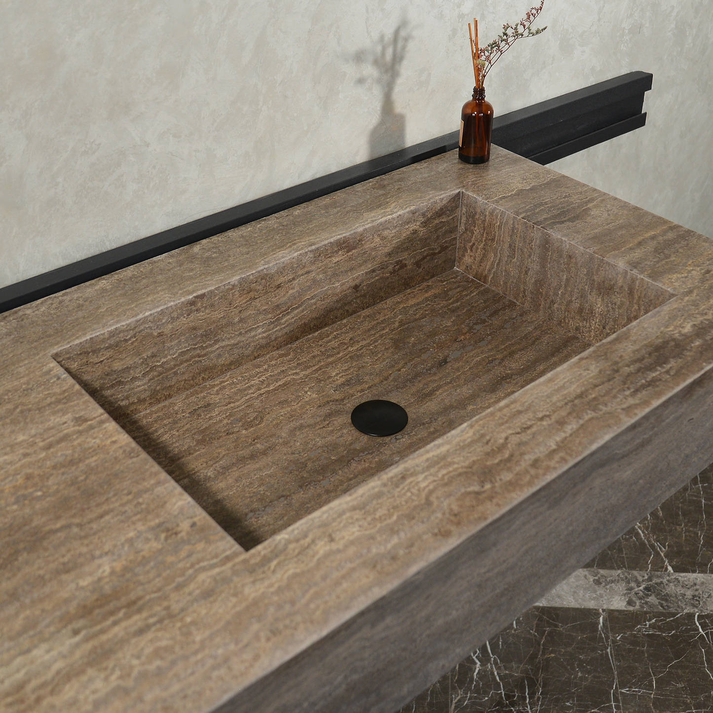 Silver Travertine Natural Stone Handcrafted Bathroom Vanity Sink with Unique Veins