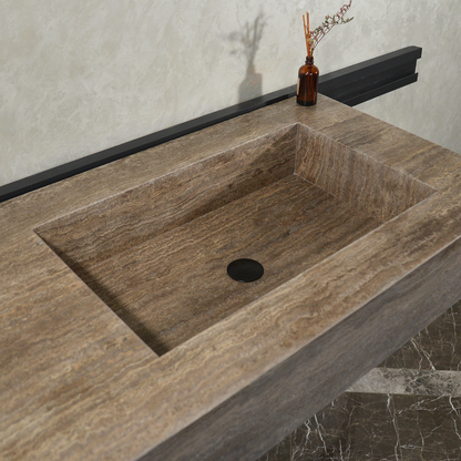 Silver Travertine Natural Stone Handcrafted Bathroom Vanity Sink with Unique Veins