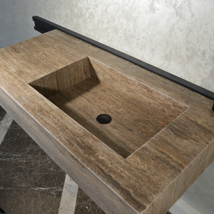 Silver Travertine Natural Stone Handcrafted Bathroom Vanity Sink with Unique Veins