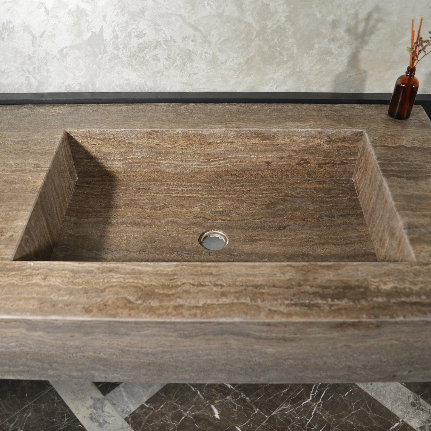 Silver Travertine Natural Stone Handcrafted Bathroom Vanity Sink with Unique Veins