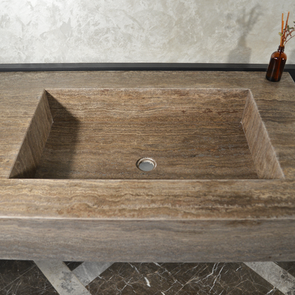 Silver Travertine Natural Stone Handcrafted Bathroom Vanity Sink with Unique Veins