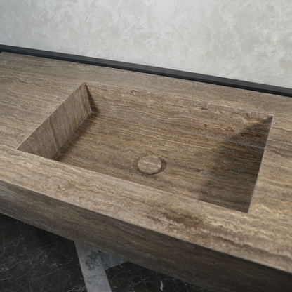 Silver Travertine Natural Stone Handcrafted Bathroom Vanity Sink with Unique Veins