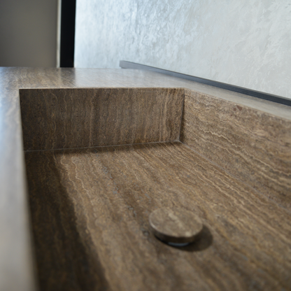 Silver Travertine Natural Stone Handcrafted Bathroom Vanity Sink with Unique Veins