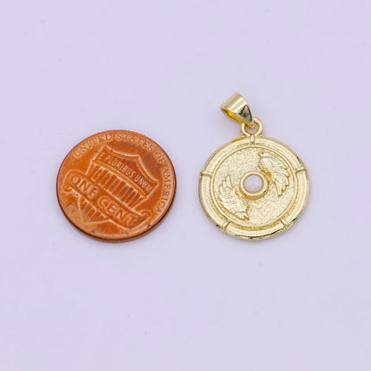 14K Gold Filled White, Blue Opal Angel Wing Round Pendant | H557 H560