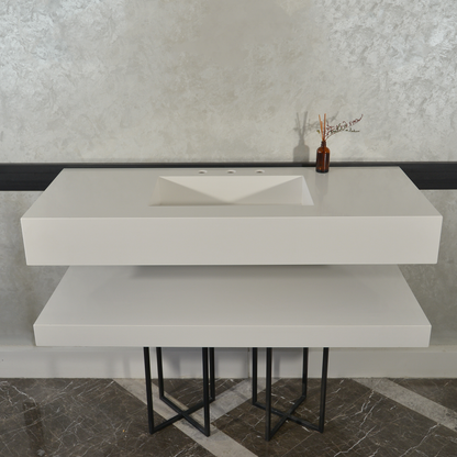 Handcrafted White Polished Engineered Quartz Sink With Shelf