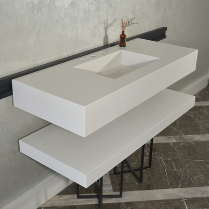 Handcrafted White Polished Engineered Quartz Sink With Shelf