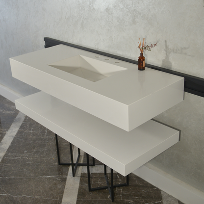 Handcrafted White Polished Engineered Quartz Sink With Shelf