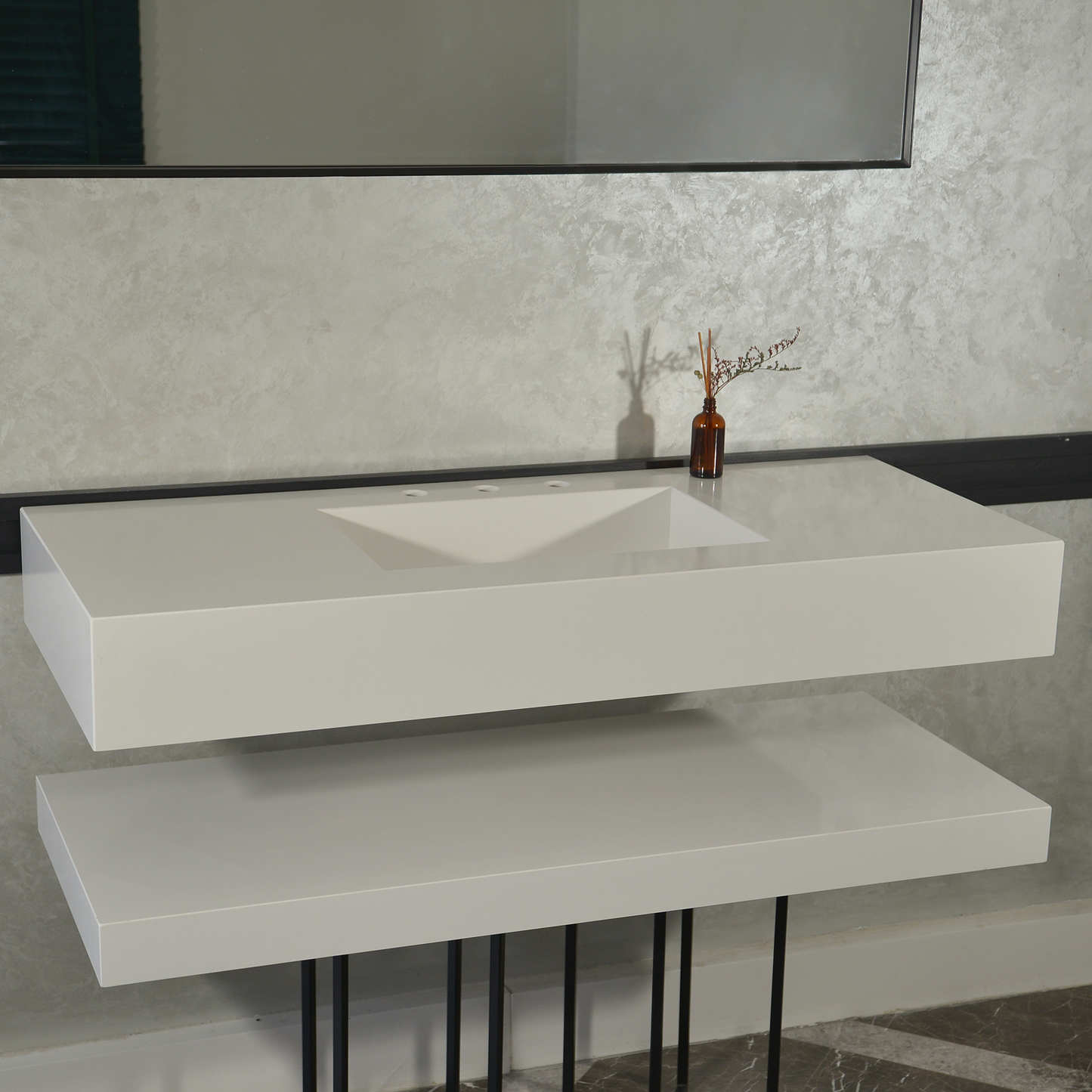 Handcrafted White Polished Engineered Quartz Sink With Shelf