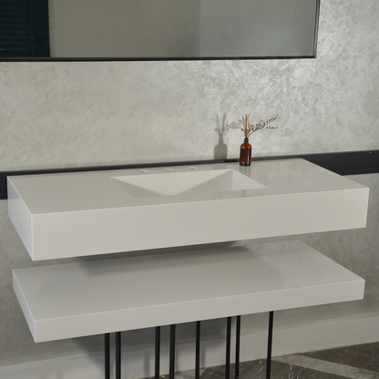 Handcrafted White Polished Engineered Quartz Sink With Shelf