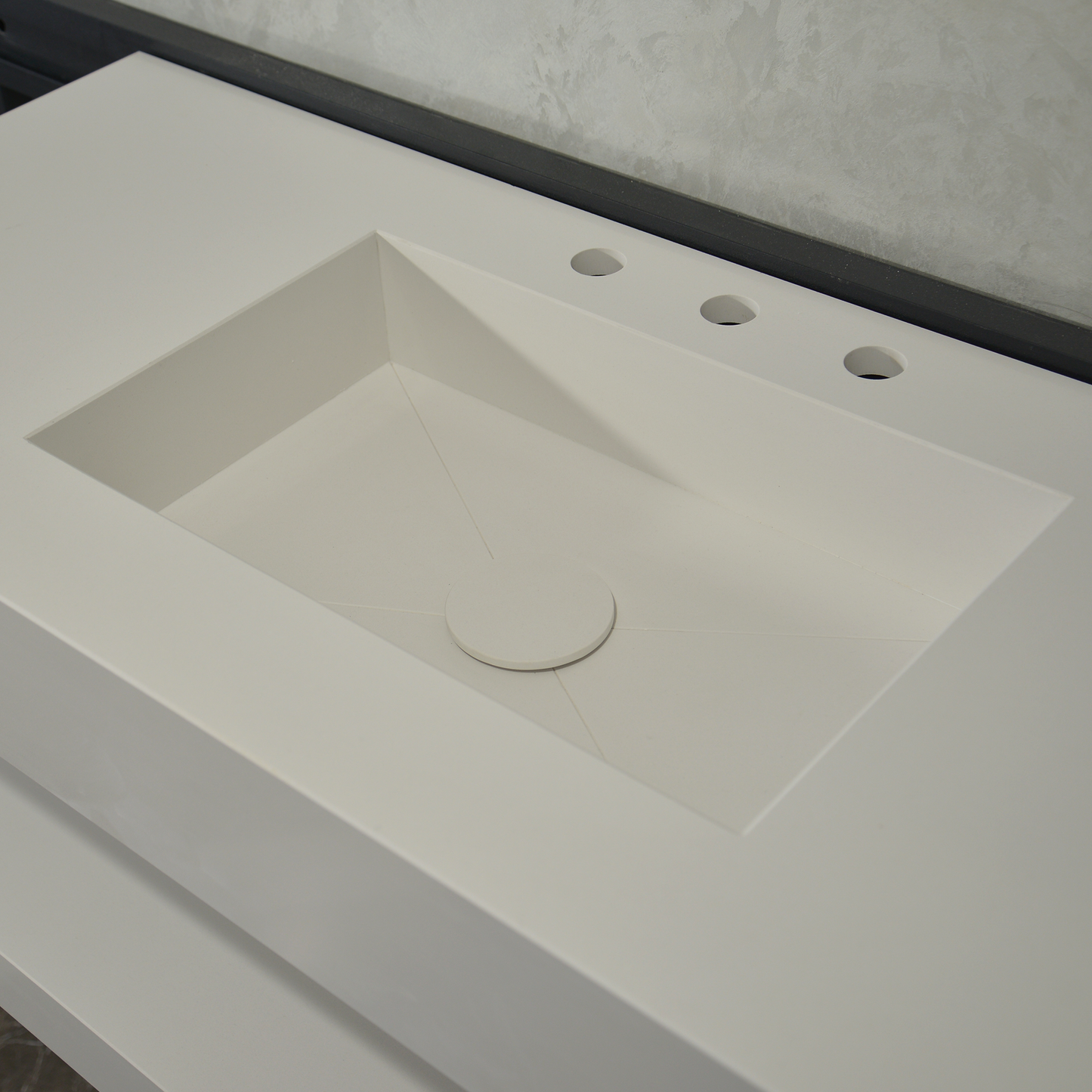 Handcrafted White Polished Engineered Quartz Sink With Shelf