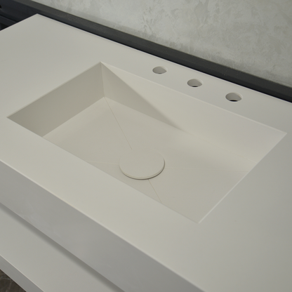 Handcrafted White Polished Engineered Quartz Sink With Shelf