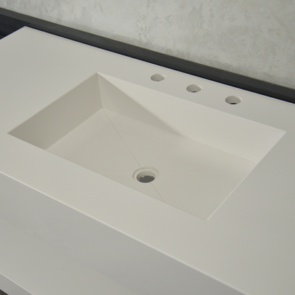 Handcrafted White Polished Engineered Quartz Sink With Shelf