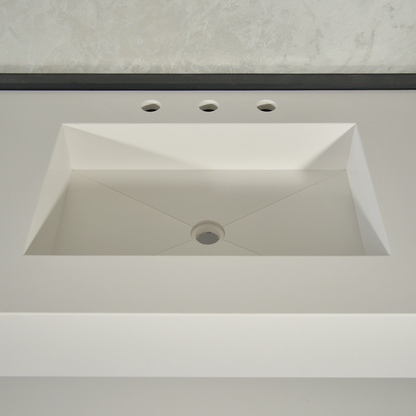 Handcrafted White Polished Engineered Quartz Sink With Shelf