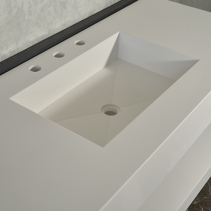 Handcrafted White Polished Engineered Quartz Sink With Shelf