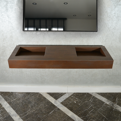 Premium Metal Corten Engineered Porcelain Double Basin Sink 58.3x19.3 - Industrial