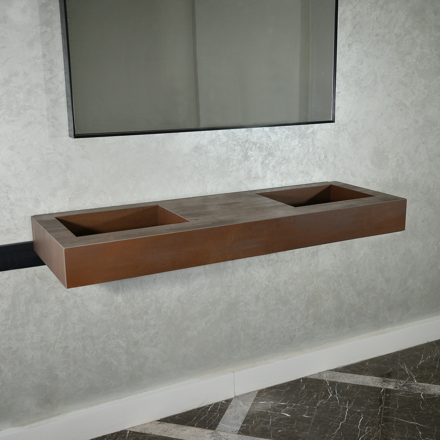 Premium Metal Corten Engineered Porcelain Double Basin Sink 58.3x19.3 - Industrial