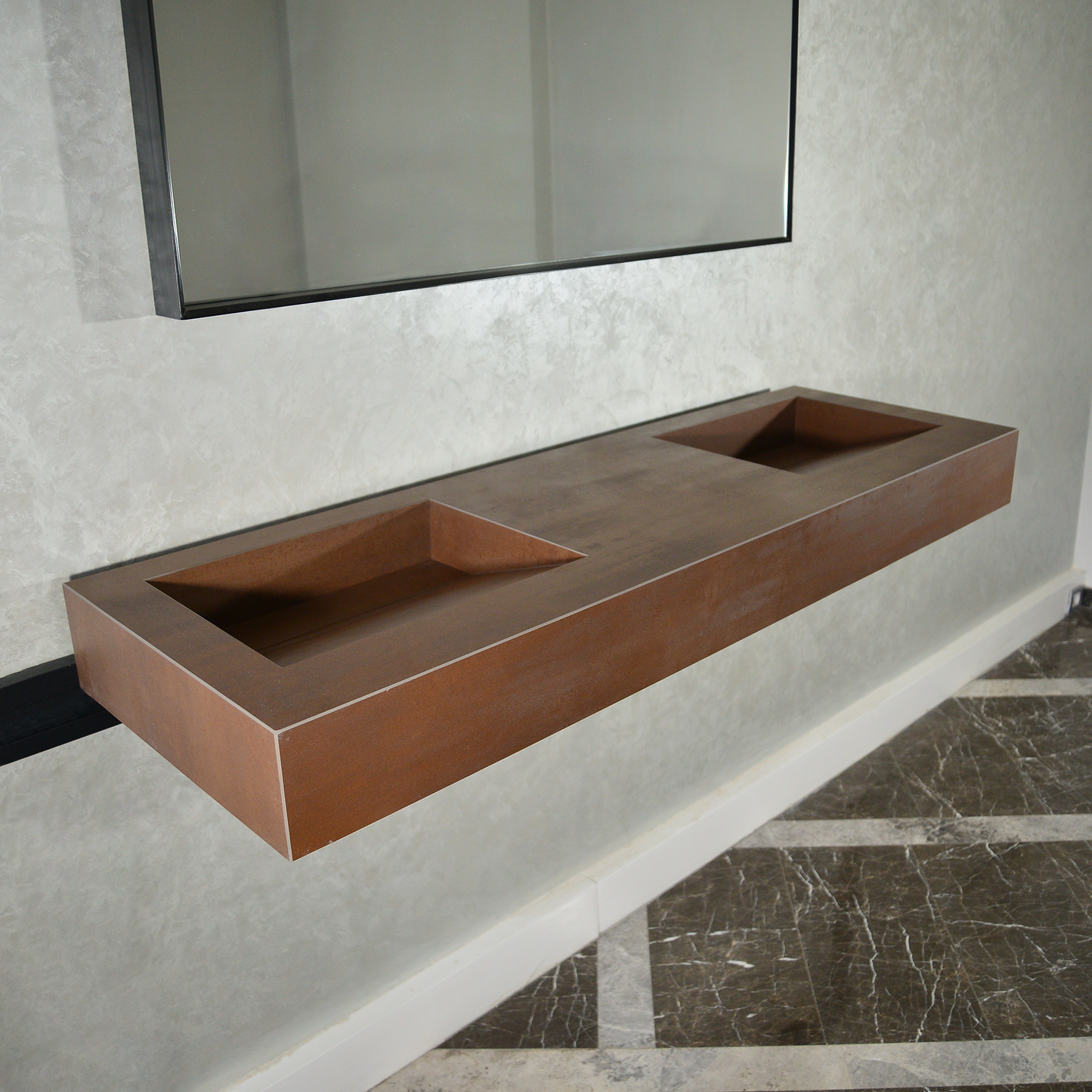 Premium Metal Corten Engineered Porcelain Double Basin Sink 58.3x19.3 - Industrial