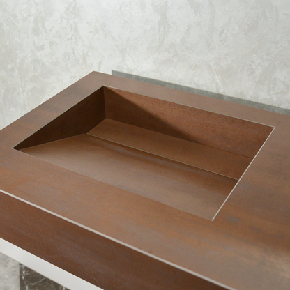 Premium Metal Corten Engineered Porcelain Double Basin Sink 58.3x19.3 - Industrial