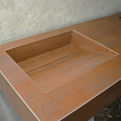 Premium Metal Corten Engineered Porcelain Double Basin Sink 58.3x19.3 - Industrial