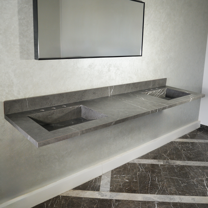 Engineered Porcelain Double Sink - Pietra Grey Italian Handcrafted