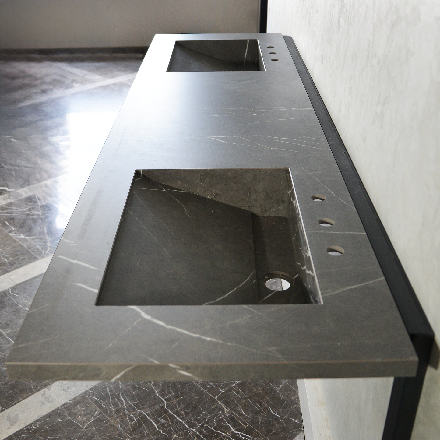 Engineered Porcelain Double Sink - Pietra Grey Italian Handcrafted