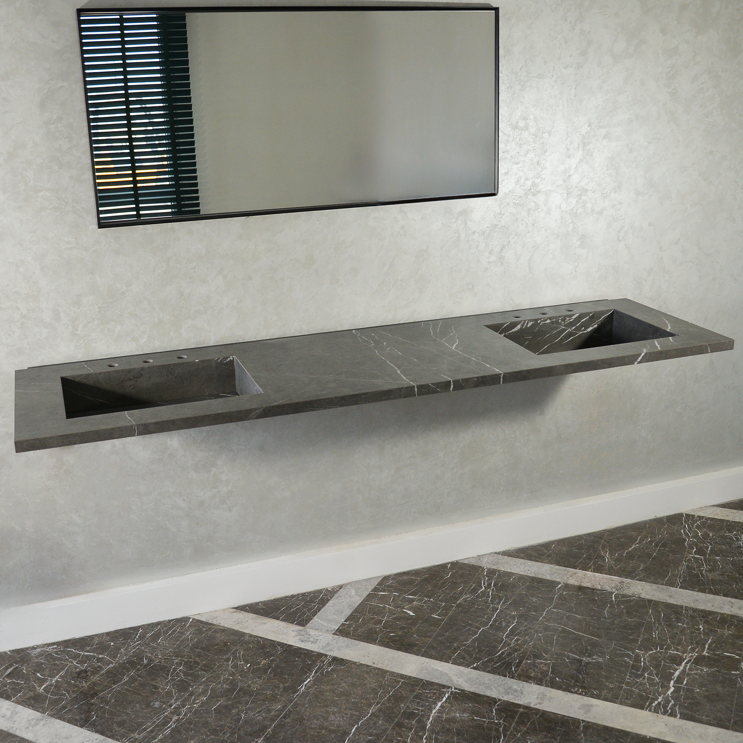 Engineered Porcelain Double Sink - Pietra Grey Italian Handcrafted