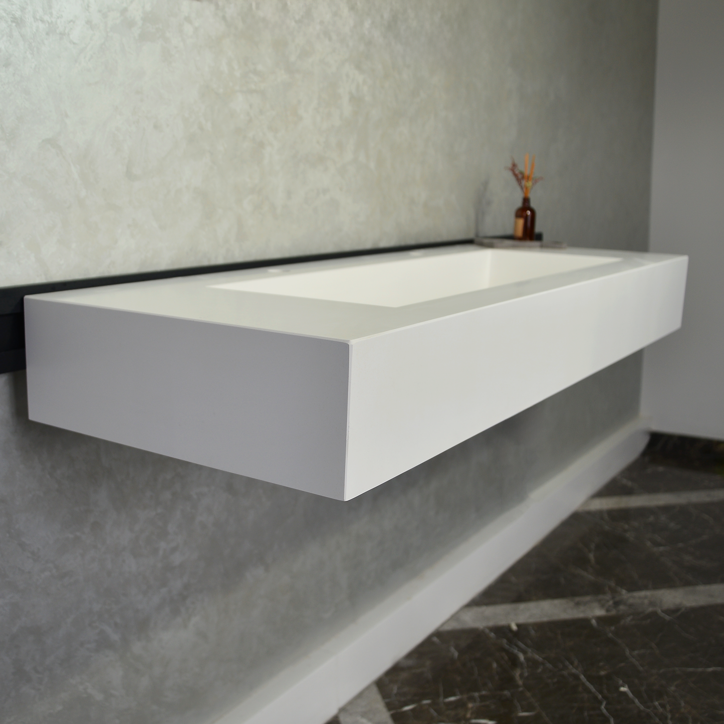 White Quartz Monolithic Contemporary Trough Sink - Handcrafted