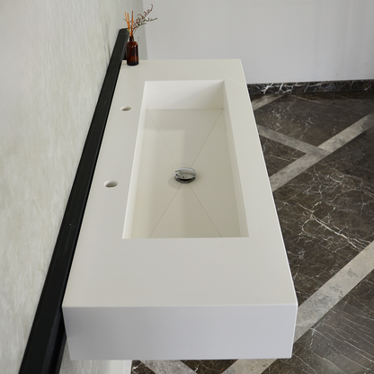 White Quartz Monolithic Contemporary Trough Sink - Handcrafted