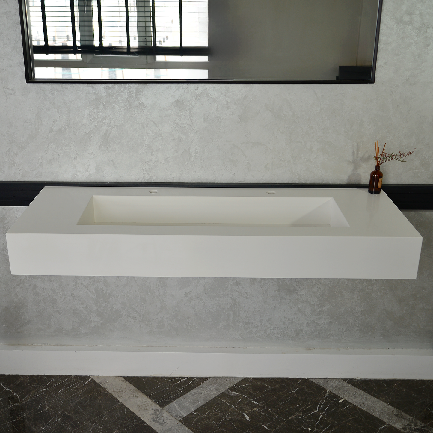 White Quartz Monolithic Contemporary Trough Sink - Handcrafted