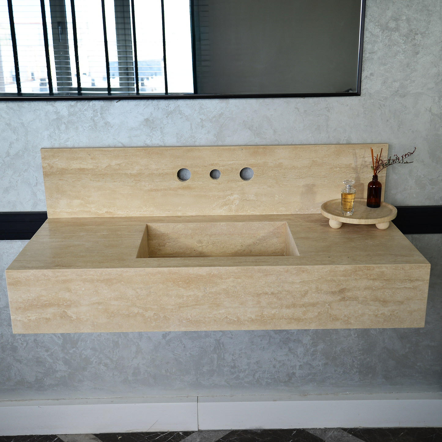Travertine Handcrafted Custom Artisan Natural Stone Bathroom Vanity Sink