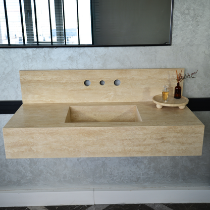 Travertine Handcrafted Custom Artisan Natural Stone Bathroom Vanity Sink