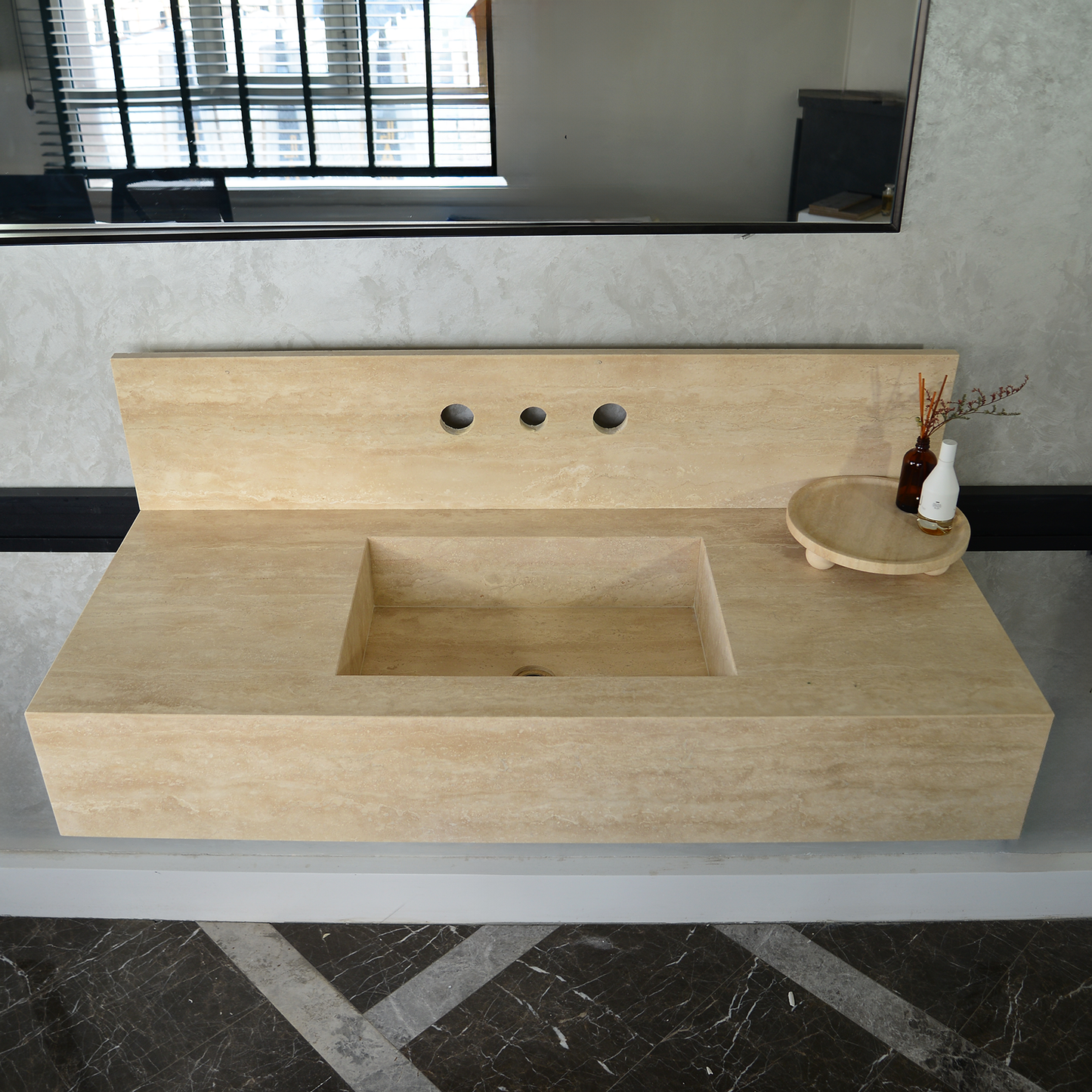 Travertine Handcrafted Custom Artisan Natural Stone Bathroom Vanity Sink