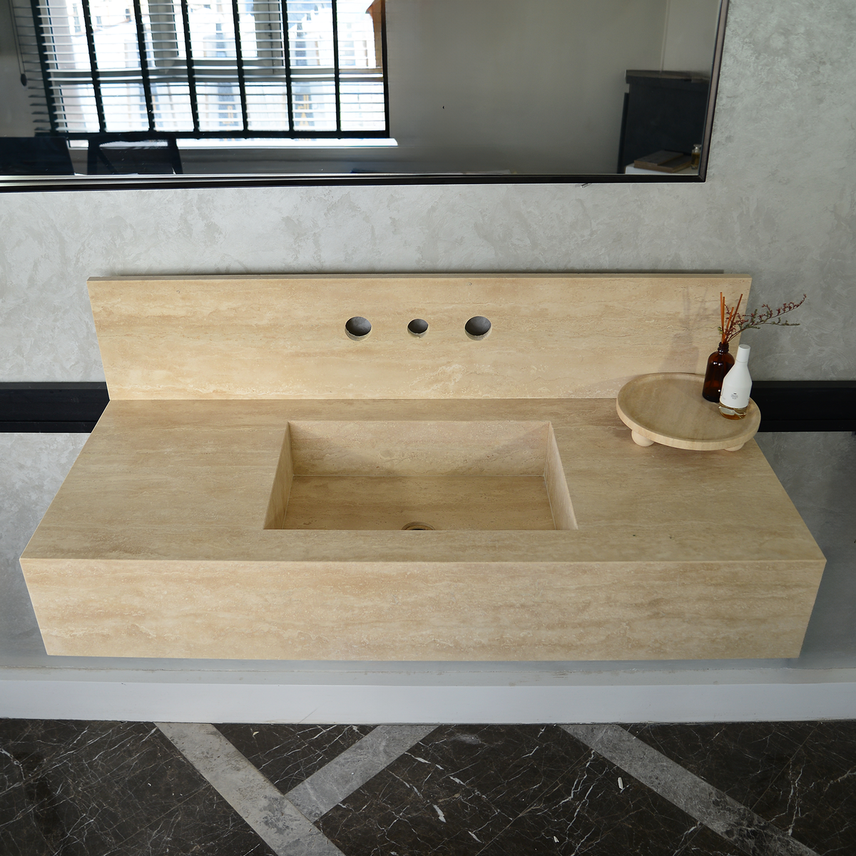 Travertine Handcrafted Custom Artisan Natural Stone Bathroom Vanity Sink