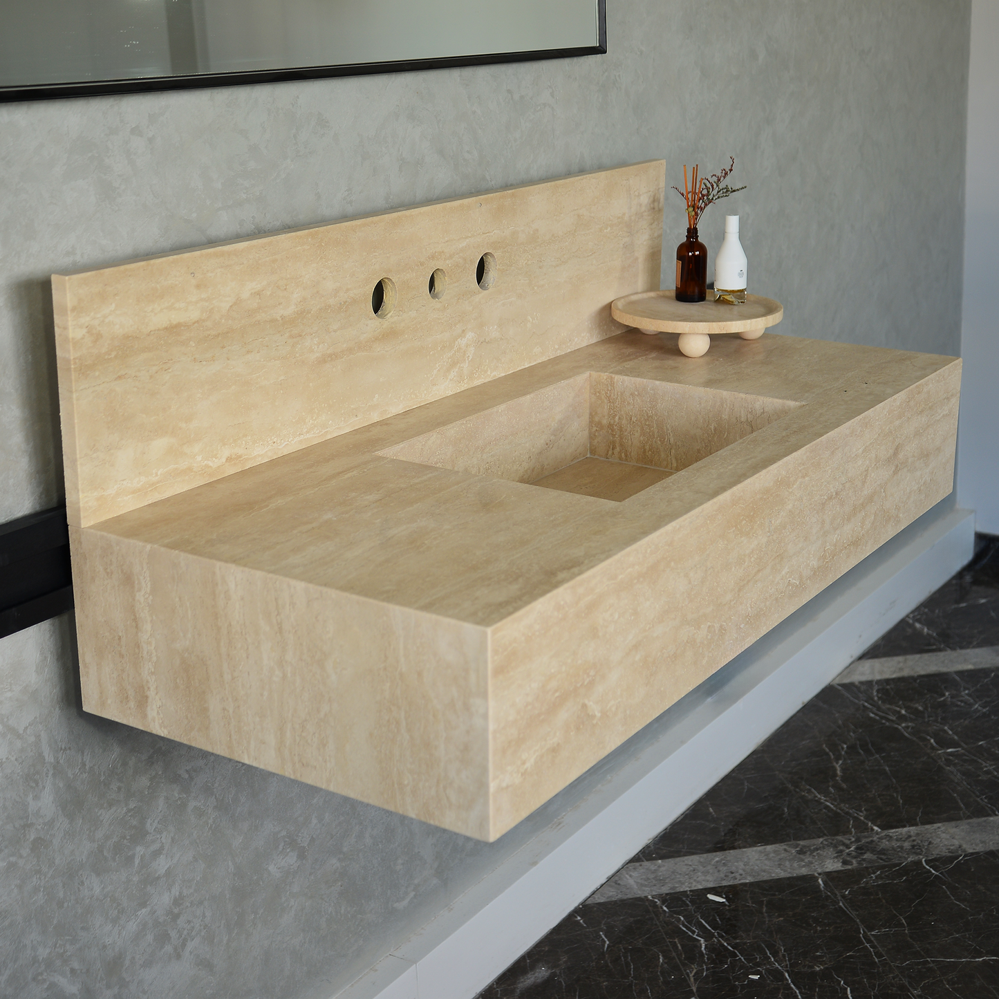 Travertine Handcrafted Custom Artisan Natural Stone Bathroom Vanity Sink