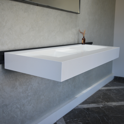 White Quartz Double Undermount Kitchen Sink - Custom Crafted