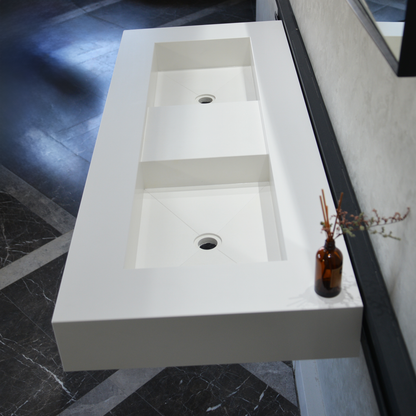 White Quartz Double Undermount Kitchen Sink - Custom Crafted