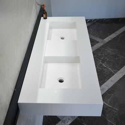 White Quartz Double Undermount Kitchen Sink - Custom Crafted