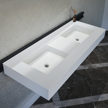 White Quartz Double Undermount Kitchen Sink - Custom Crafted