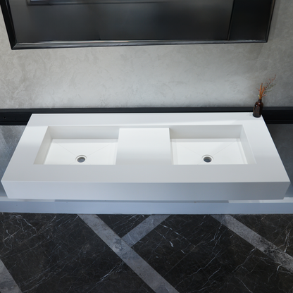 White Quartz Double Undermount Kitchen Sink - Custom Crafted