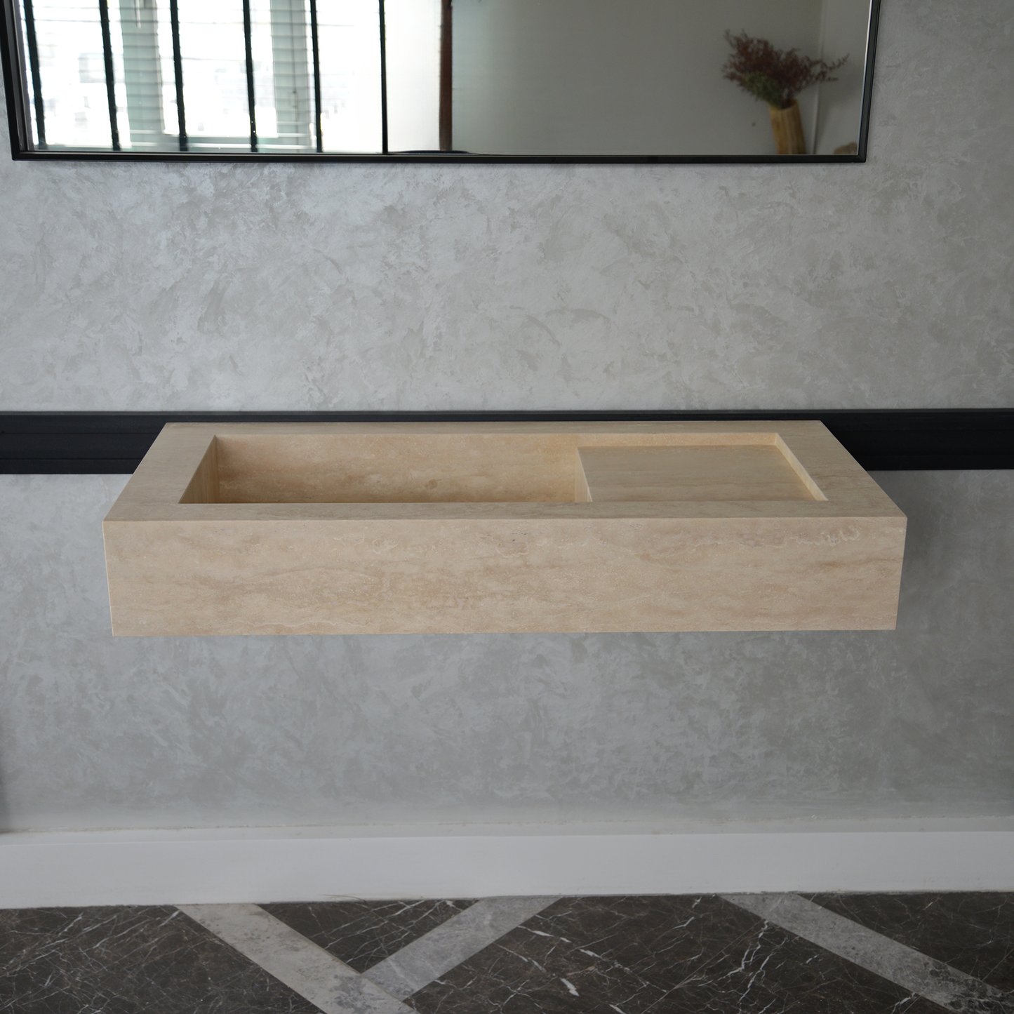 Handcrafted Travertine Bathroom Sink - Custom Vein Cut Natural Stone