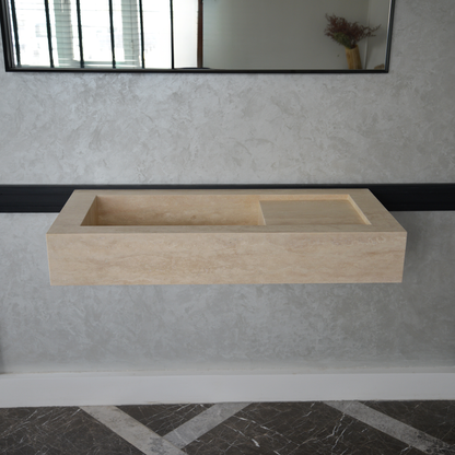 Handcrafted Travertine Bathroom Sink - Custom Vein Cut Natural Stone