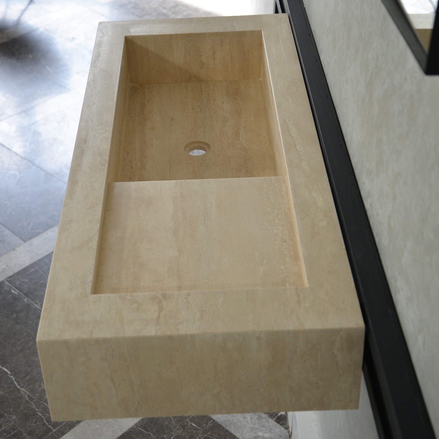 Handcrafted Travertine Bathroom Sink - Custom Vein Cut Natural Stone