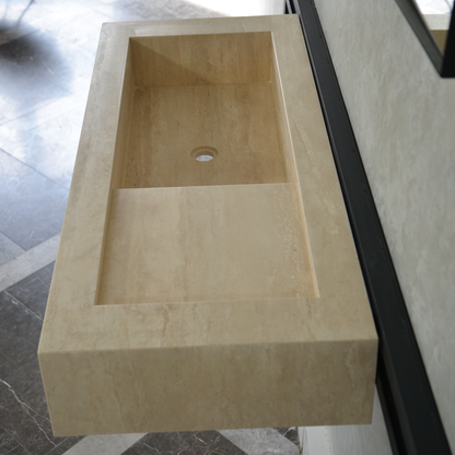 Handcrafted Travertine Bathroom Sink - Custom Vein Cut Natural Stone