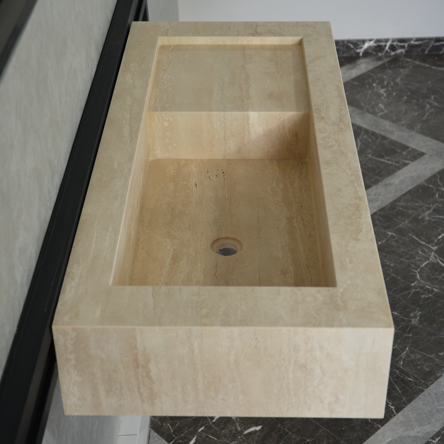 Handcrafted Travertine Bathroom Sink - Custom Vein Cut Natural Stone