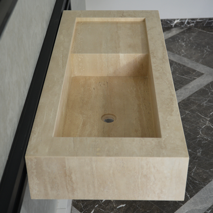 Handcrafted Travertine Bathroom Sink - Custom Vein Cut Natural Stone
